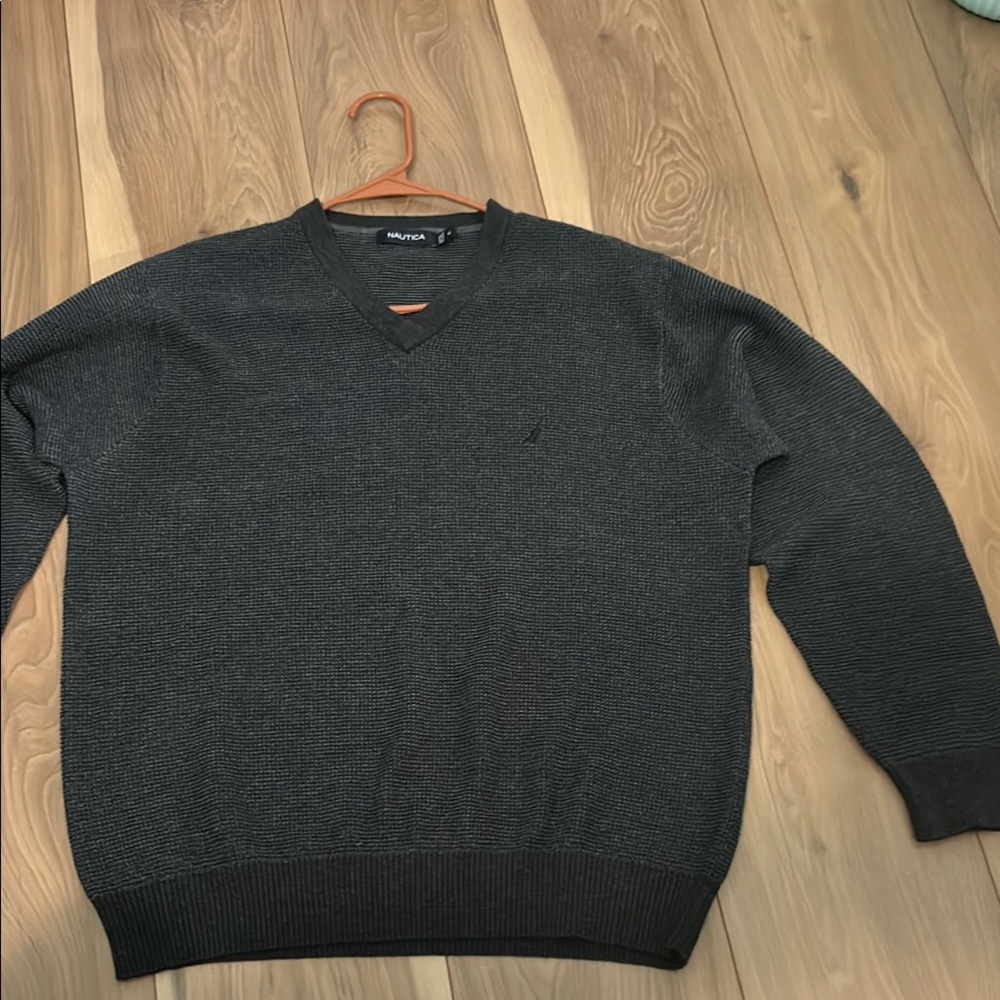 Nautica Black V-Neck Sweater Classic Style